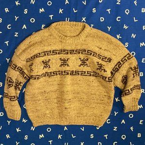 Vintage 80s Chunky Handwoven Wool Andean/Peruvian Hippie Sweater Handmade Andes
